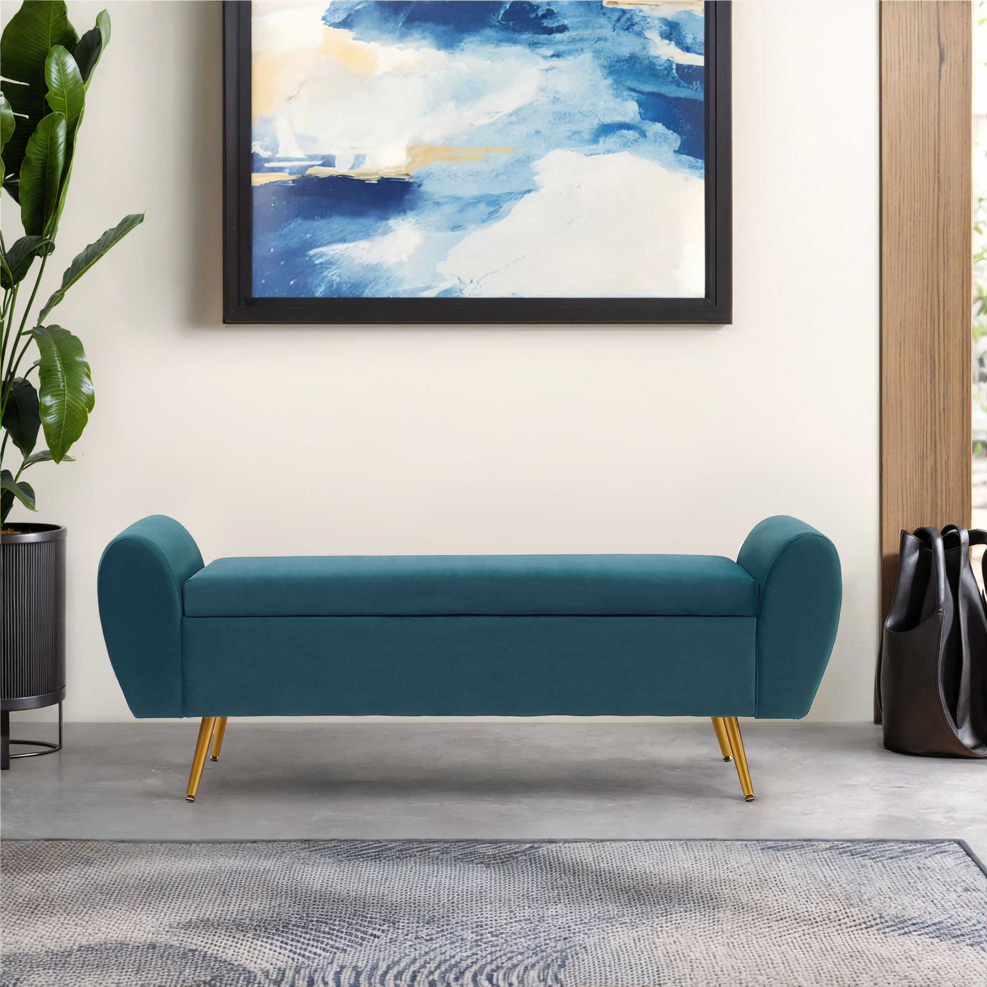 Mercer41 Shaneta 57" Velvet Storage Bench End of Bed Ottoman for King ...